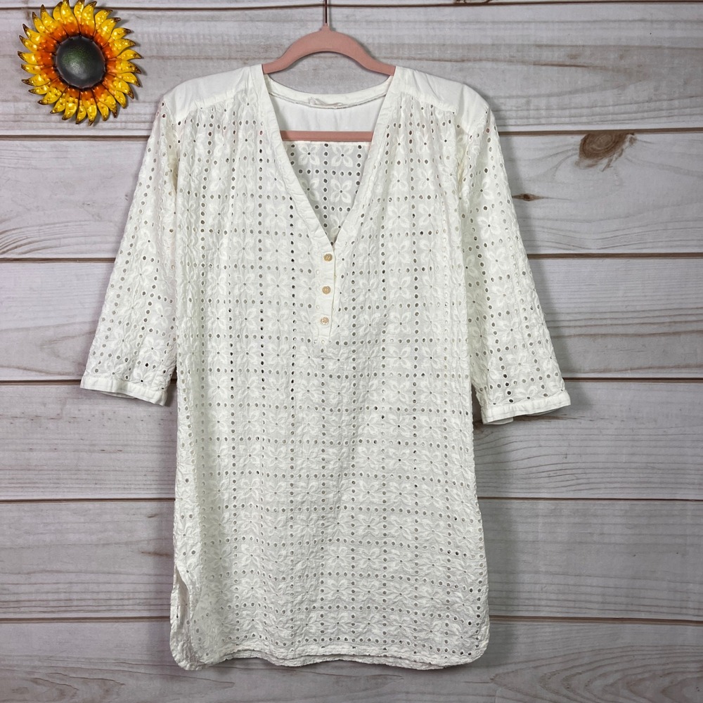 Christopher St Barth White Eyelet 3/4 Slv‎ Top S Cover Up Swim